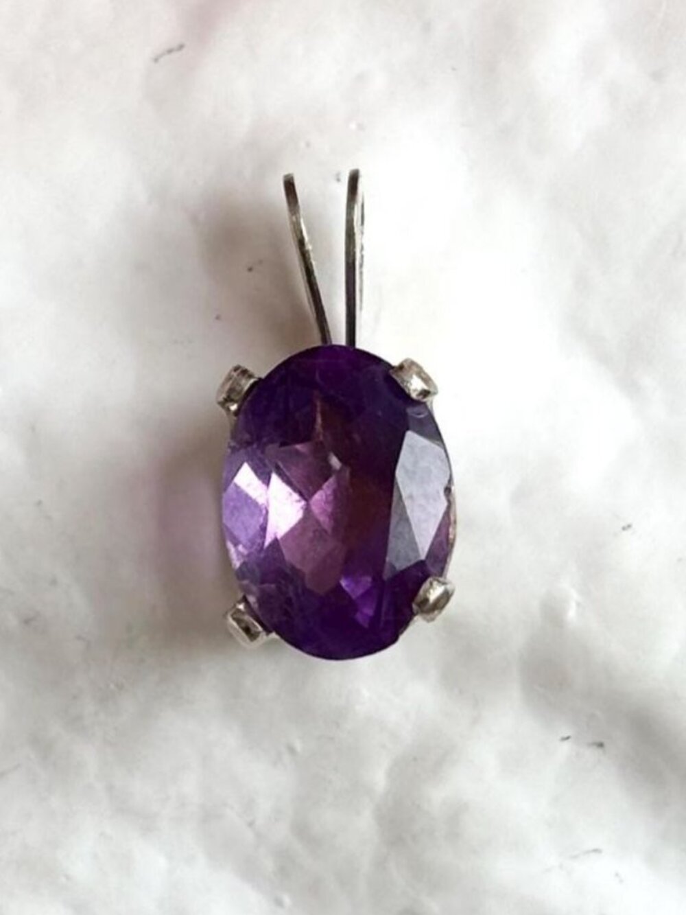 Purple Rhinestone Oval Cut Vintage Silver Toned Pendant | Charm